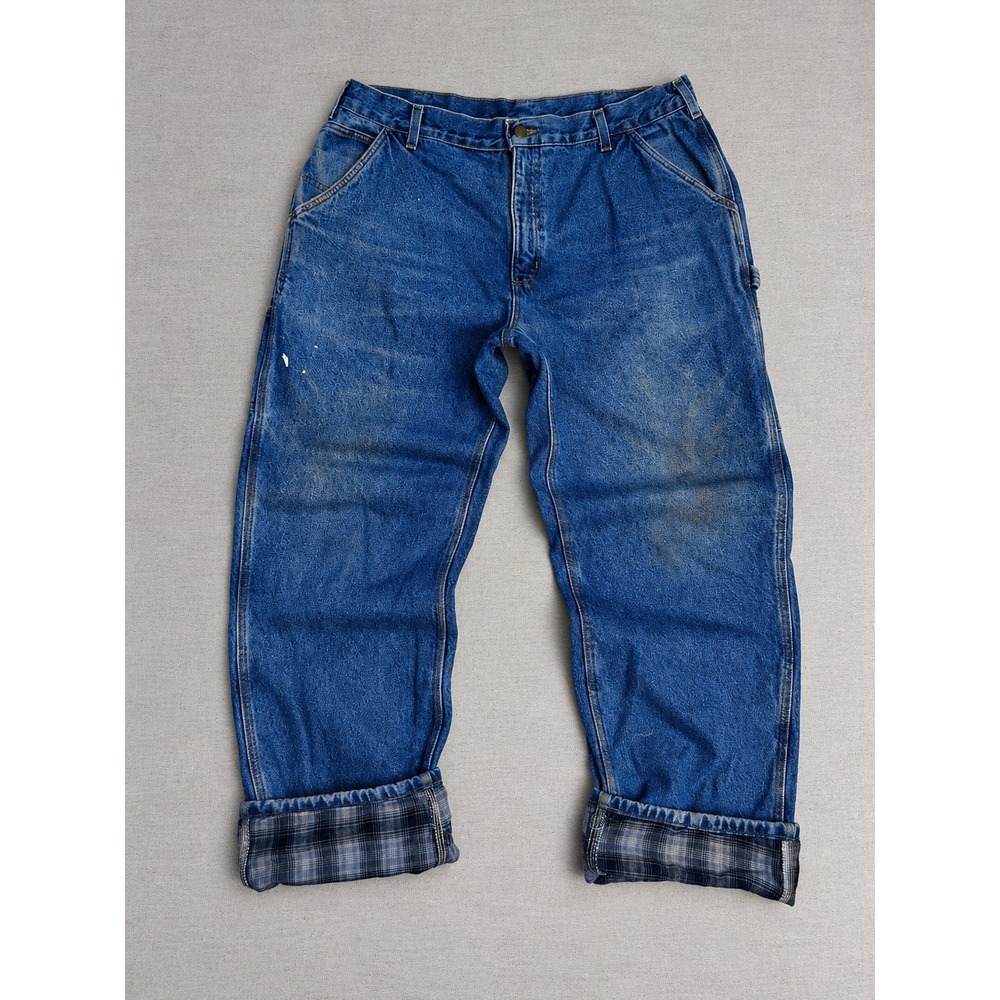 Carhartt B236 DST Flannel Lined Carpenter Jeans Men's 38x32 Blue Denim Workwear